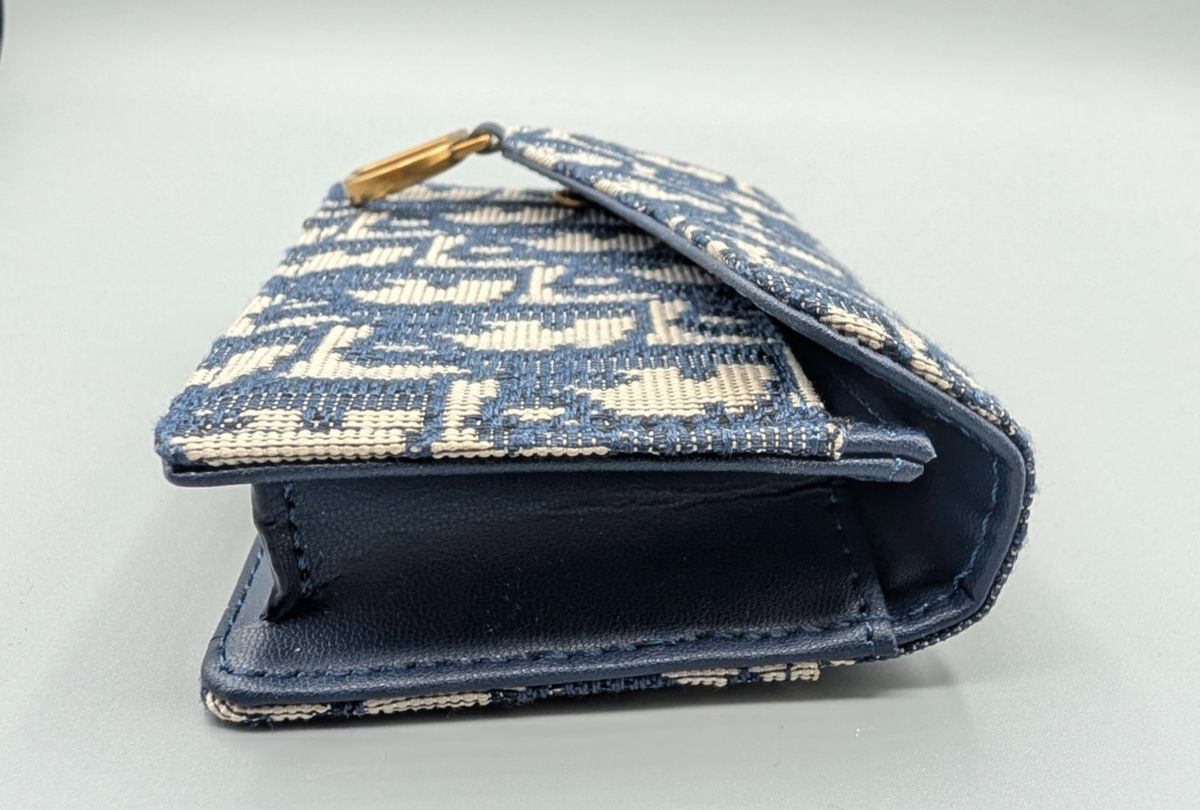 Christian Dior Saddle Lotus Compact Wallet in Blue Dior Oblique