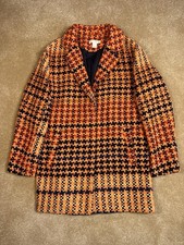 H&M Tweed Coat Orange Navy Check Womens UK 8 Medium Textured Jacket