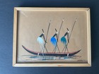 Signed African Warrior  Canoe Scene Gouache Painting by Japhet READ ! — photo 1