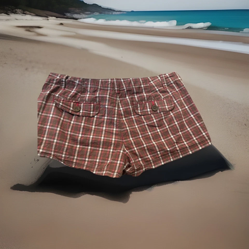 Pantalones Cortos Aéropostale Mujer Talla: 11/12 Marrón Botón a Cuadros (4) Bolsillos Foto 3 de 4