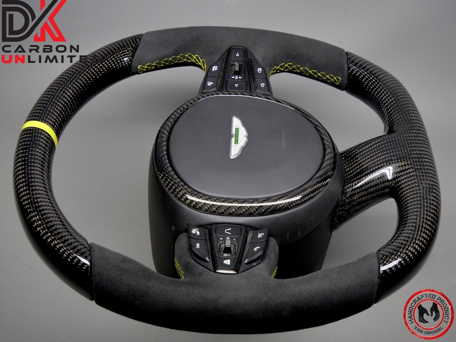 Aston Martin DBX 707 Yellow Ring Alcantara Thick Gloss Carbon Steering Wheel V4
