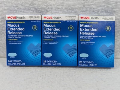 CVS Health Mucus Extended Release 1200 mg 28 Tablets Per Box - EXP 03/27 - 3 Pk