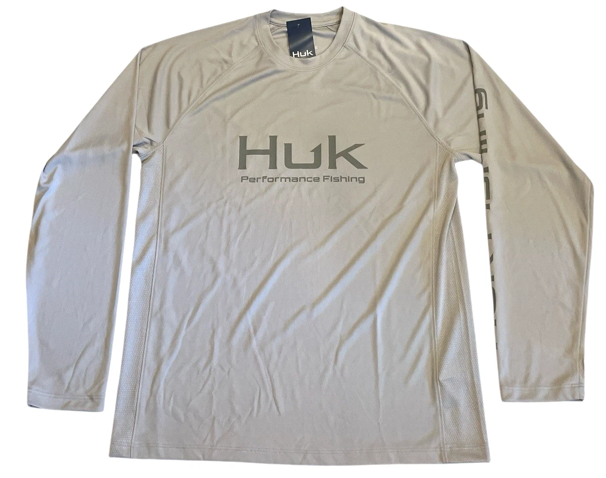 Huk Fishing Shirt Men Small Gray Standard Pursuit Long Sleeve 30 UPF Outdoors