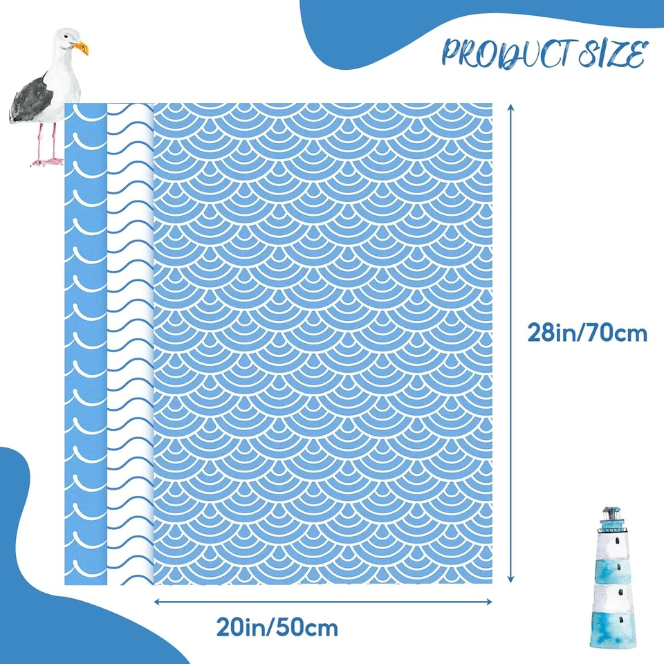 30 Sheets Winter Ocean Wavy Nautical Printed Blue Tissue Paper Bulk, 20 X 28 Sea - Image 2 of 4