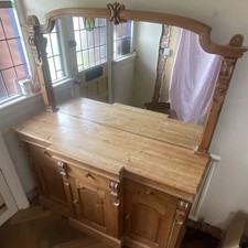 Wooden Dressing Table Brown w/ Rectangular Mirror, 3 Drawers & Cupboard