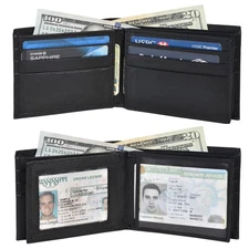 RFID Blocking Black Genuine Leather Men's Bifold Wallet 2 Center Flap New