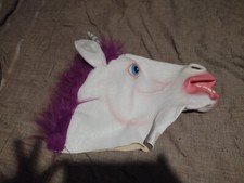 Halloween Jednorożec Biała/Kolorowa Maska na całą głowę Kostium Impreza Lateks ROZMIAR DLA DOROSŁYCH