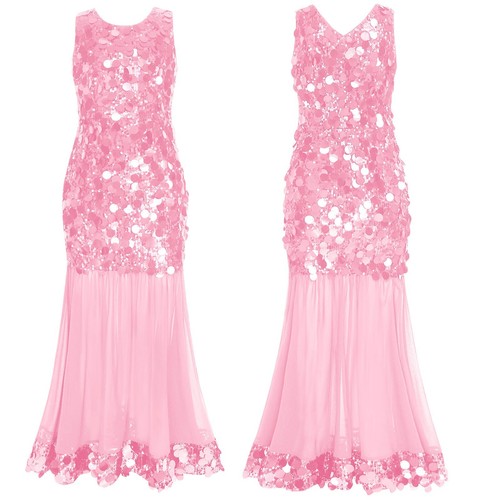 Kids Girls Sparkly Sequin Twirl Dress A Line Sleeveless Wedding Pageant Party - Picture 17 of 38
