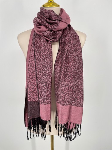 Cashmere Silk Pashmina Scarf Wrap Shawl Color-block 28"x78" pink burgundy fringe - Picture 8 of 8
