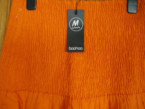 BOOHOO LADIES BEAUTIFUL MATERNITY SHIRRED WAIST LINEN MINI SKIRT ORANGE 12 BNWT - Picture 4 of 7