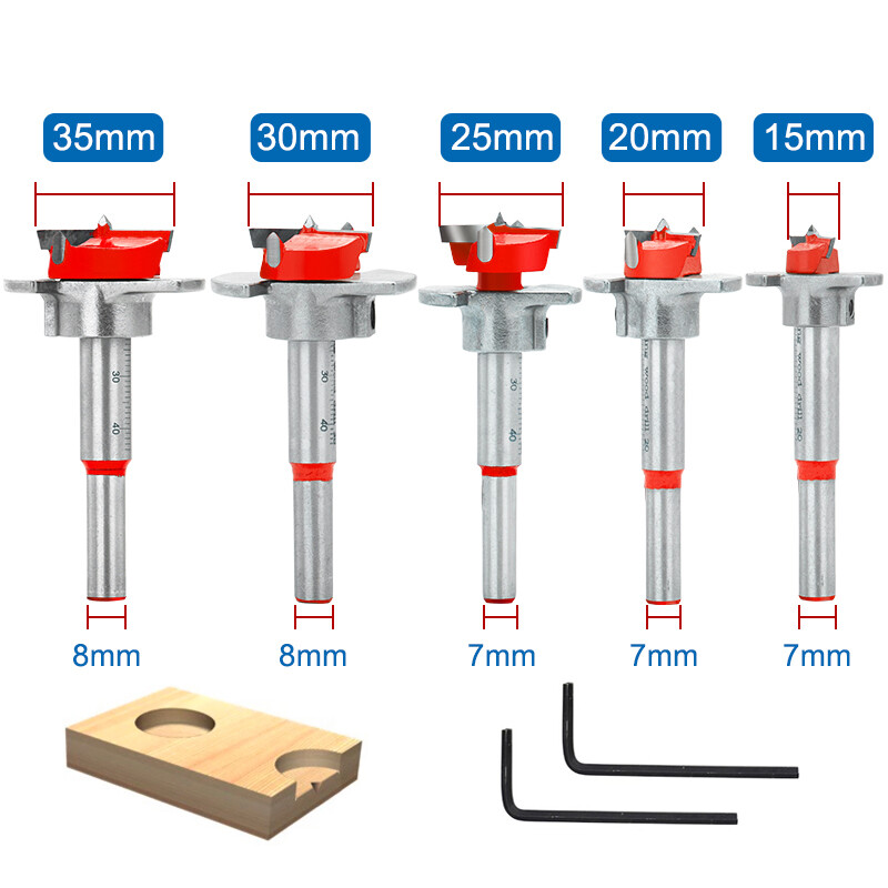 5Pcs Forstner Bit 15-35mm TCT Wood MDF Hole Saw Cutter Hinge Boring ...