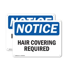 (2 Pack) Hair Covering Required OSHA Notice Sign Decal Metal Plastic