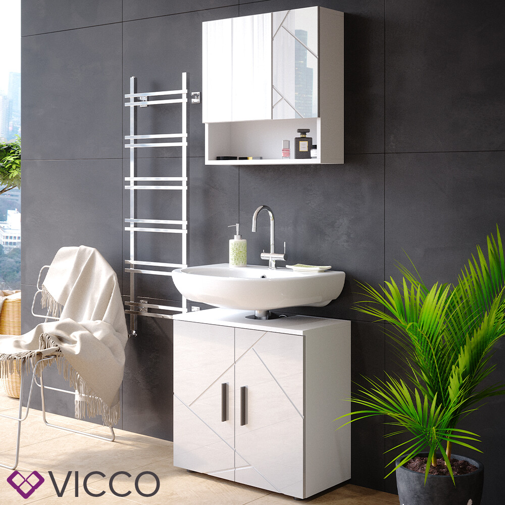 Ensemble Meubles Salle De Bains Irma Vicco – Anthracite – Sous-vasque + Armoire + Miroir