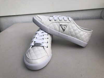 Guess Faux Leather Quilted Pattern Sneakers Shoes White Women Sz 6M