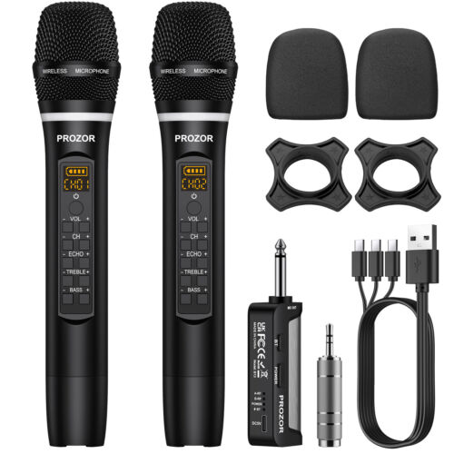 Wireless Microphone UHF Dual Handheld Dynamic Mic System Receiver Rechargeable - Picture 1 of 12