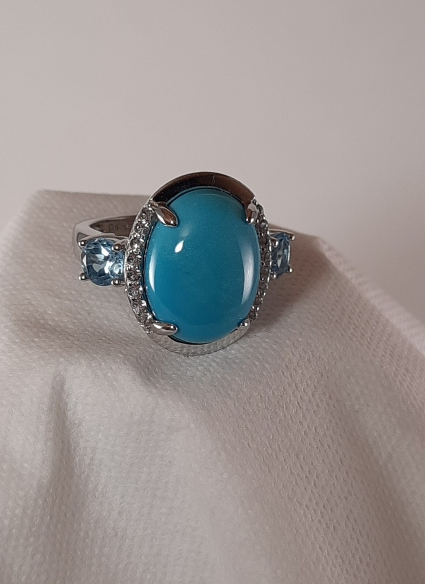 Blue Sleeping Beauty Turquoise Rhodium Over Sterling Silver Ring