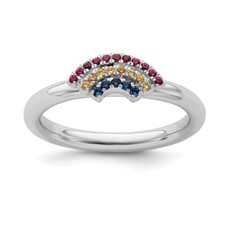 Silver Rainbow Ring Multi Color Gemstones, Birthstone Fashion Jewelry