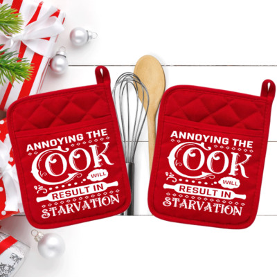 Annoy The Cook Result In Starvation  (2) Pocket Pot Holder Oven Mitt 09reddbl