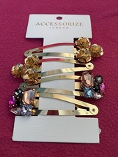 Image of Accessorize X4 Gems Mix Colour With Gold Base Clip Snaps Brand New