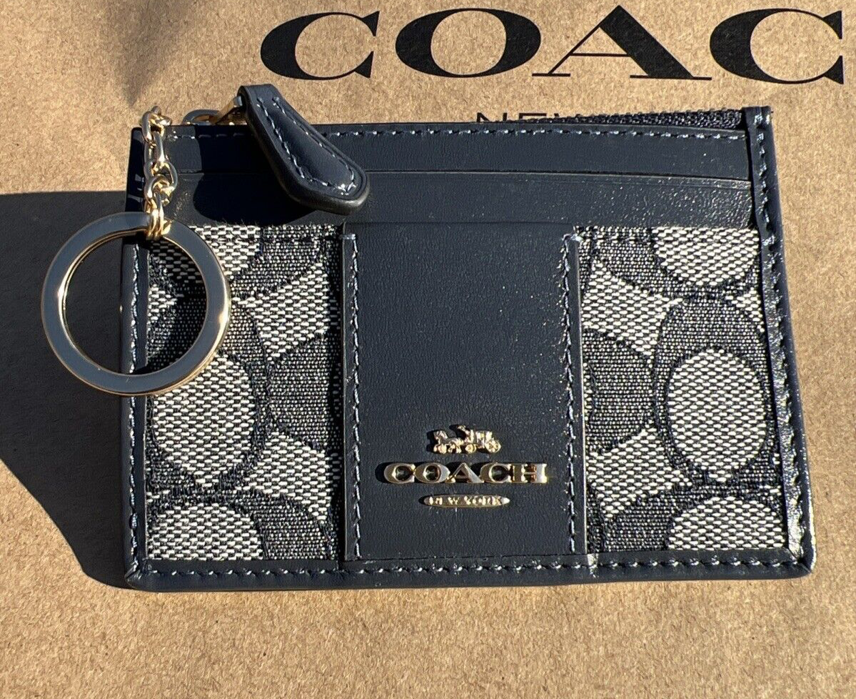 Coach CU988 Mini Skinny Signature Jacquard Leather Id Case