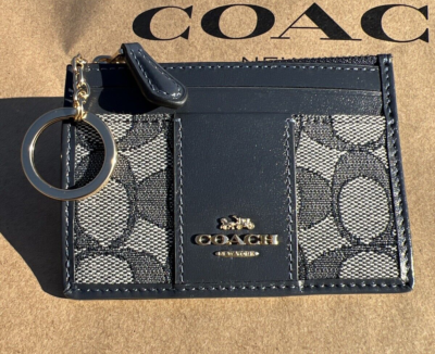 Coach CU988 Mini Skinny Signature Jacquard Leather Id Case IM/Navy