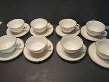 Set of 8 Vintage NANCY PRENTISS GOLDEN RING Cups and Saucers - circa 1965