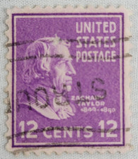 U.S. Postage ~ Zachary Taylor ~ Posted ~ 12¢ Purple Stamp ~ c.1938-1943 ~ Z60