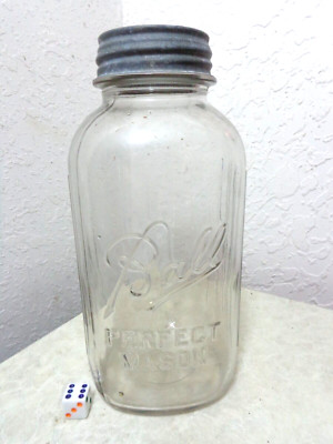 vtg Ball Ribbed Half Gallon Perfect Mason Square Canning Jar w/ Zinc Lid 64oz