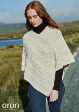 Aran Woollen Mills Poncho Sweater 100% Merino Wool Irish Cape Made in Ireland
