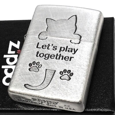 Zippo Cat Silver Brass Regular Case Let's Play Together Oil