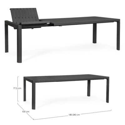 Tavolo Allungabile BIZZOTTO KIPLIN 180-240x100 Antracite in Alluminio