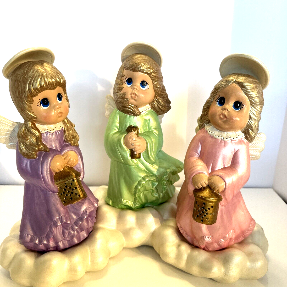VTG Lighted 1986 CERAMIC CHRISTMAS ANGEL TRIO LANTERN Jenna's