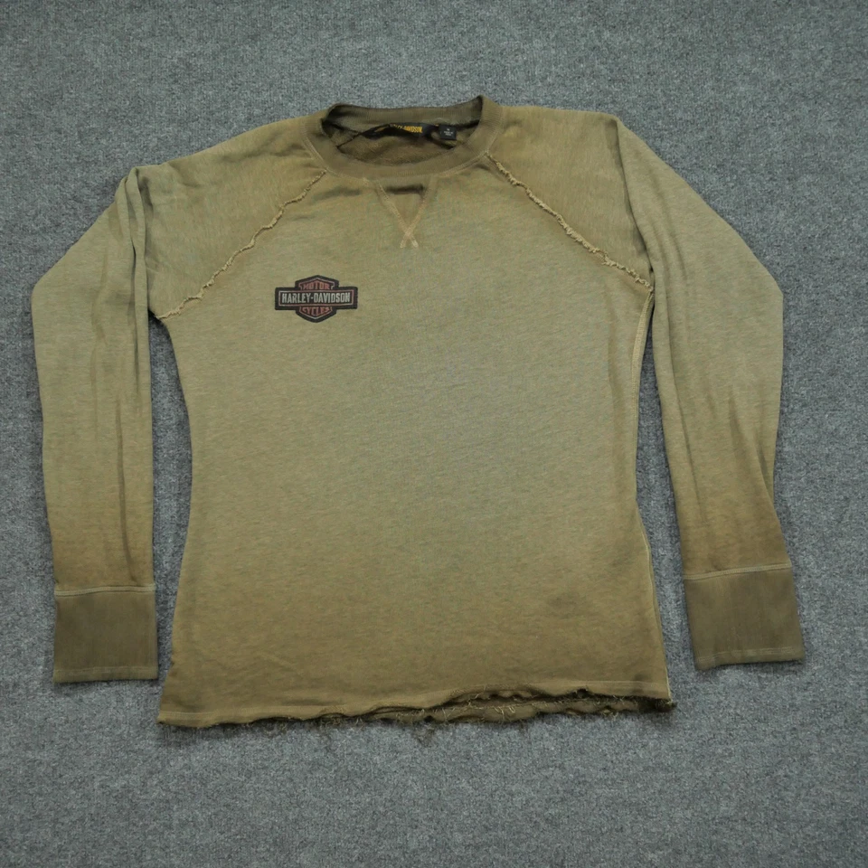 Sudadera Harley Davidson Mujer XL Marrón Verde Envejecido Grunge Tachonada Foto 2 de 4