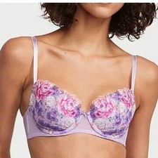 Victoria's Secret Dream Angels Lavender Floral Embroidered Push Up Bra 40D nwot