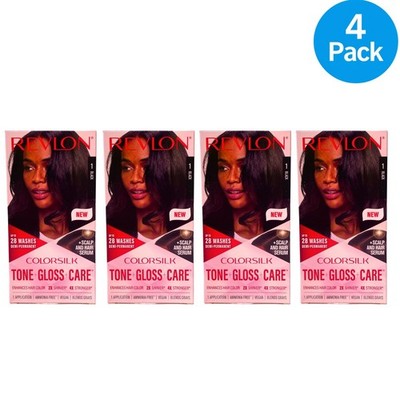 Revlon ColorSilk Tone + Gloss + Care Demi-Permanent 1 Black Hair Dye 4 Pack