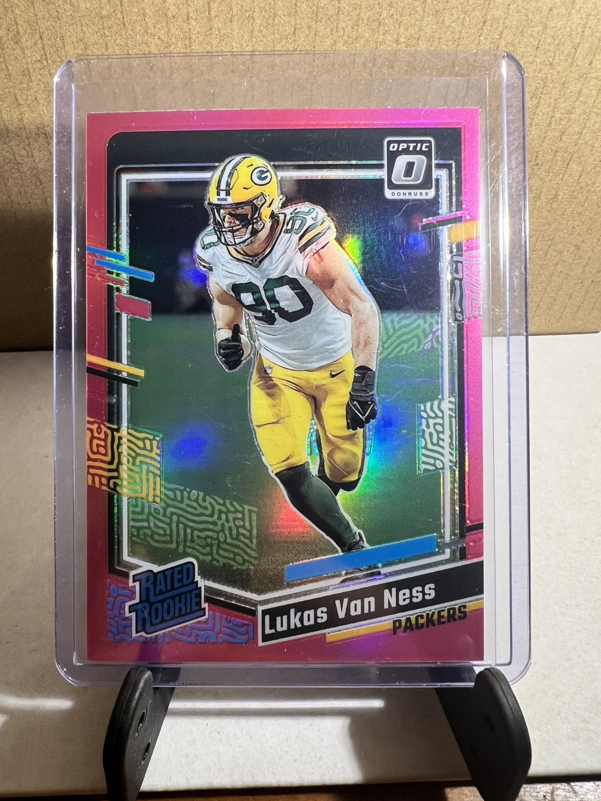 2023 Panini Donruss Optic Lukas Van Ness Pink Prizm Rated Rookie Card #240