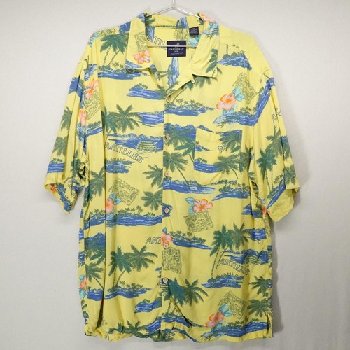 Caribbean Joe Shirt 2XL Yellow Hawaiian Antilles Jamaica Rayon Aloha Tropical