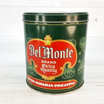 Vintage Del Monte Hawaiian Pineapple  5'' Tin Round Canister Fruit Can England