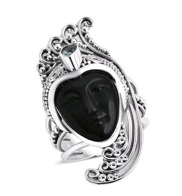 Sajen Silver Rainbow Obsidian Carved & Apatite 7.70 ctw Ring Sz8 Sterling Silver