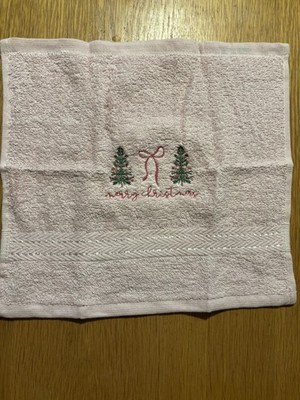 Rosa Weihnachtsbaum Gesicht und Schleife Handtuch Flanell Geschenk Stickerei 