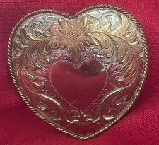Montana Silversmiths German Silver Western Floral Heart Belt Buckle Brass Rope