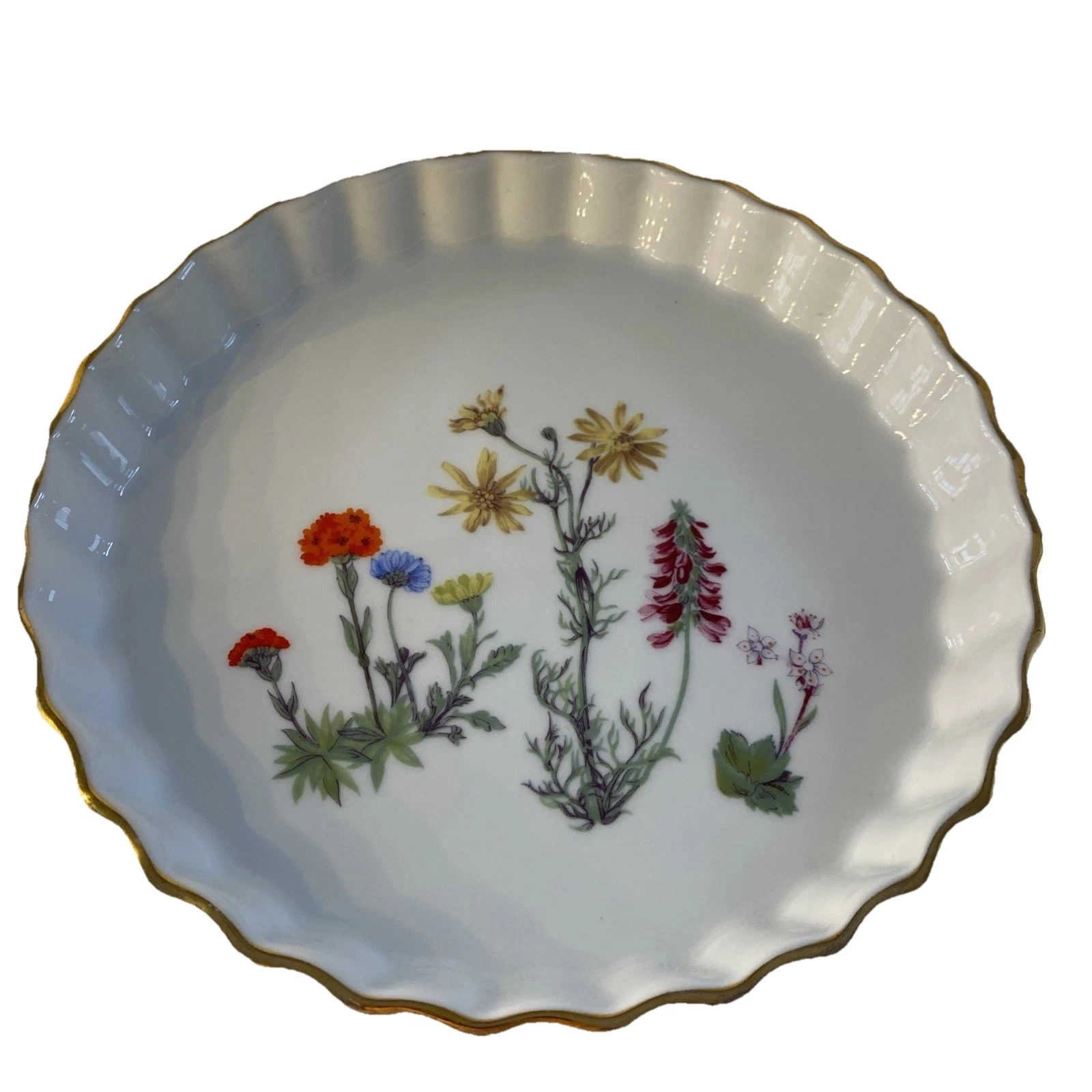 Vintage LOURIOUX LE FAUNE Porcelain Quiche Dish 8” France Floral