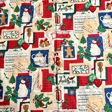 Vintage Fabric Traditions 2300 Holly Snowman Bells Fabric Christmas 1.5 Yards