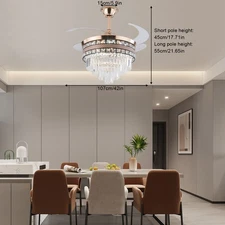 42 Inch Ceiling Fan Light Chandeliers LED Hanging Pendant Lamp Fixture W/Remote