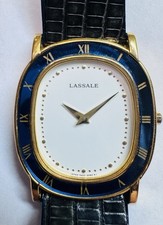 Lassale Quartz Dress Watch 7N00-507H 29mm Gold Tone Blue Bezel Roman Dial