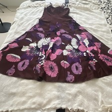 Express Women's Brown Purple Pink Floral Fit & Flare Long Dress Bow S