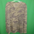 6076) NWOT LUCKY BRAND large tee t-shirt henley cotton long sleeve green camo
