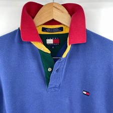 Vintage 90s Tommy Hilfiger Polo Men M Color Block Short Sleeve Shirt Preppy
