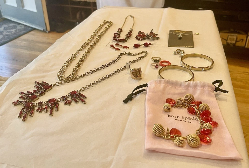 Kate Spade, Monet, Modern Chic, Red And Gold Tone Jewelry - Image 2 of 4