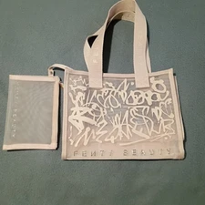 Fenty Beauty Graffiti Logo Nude Mesh Tote Bag with attachable Makeup Pouch 